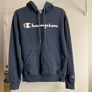 Men’s Pullover Tie Hoodie, Size S, Navy Blue/White by Champion